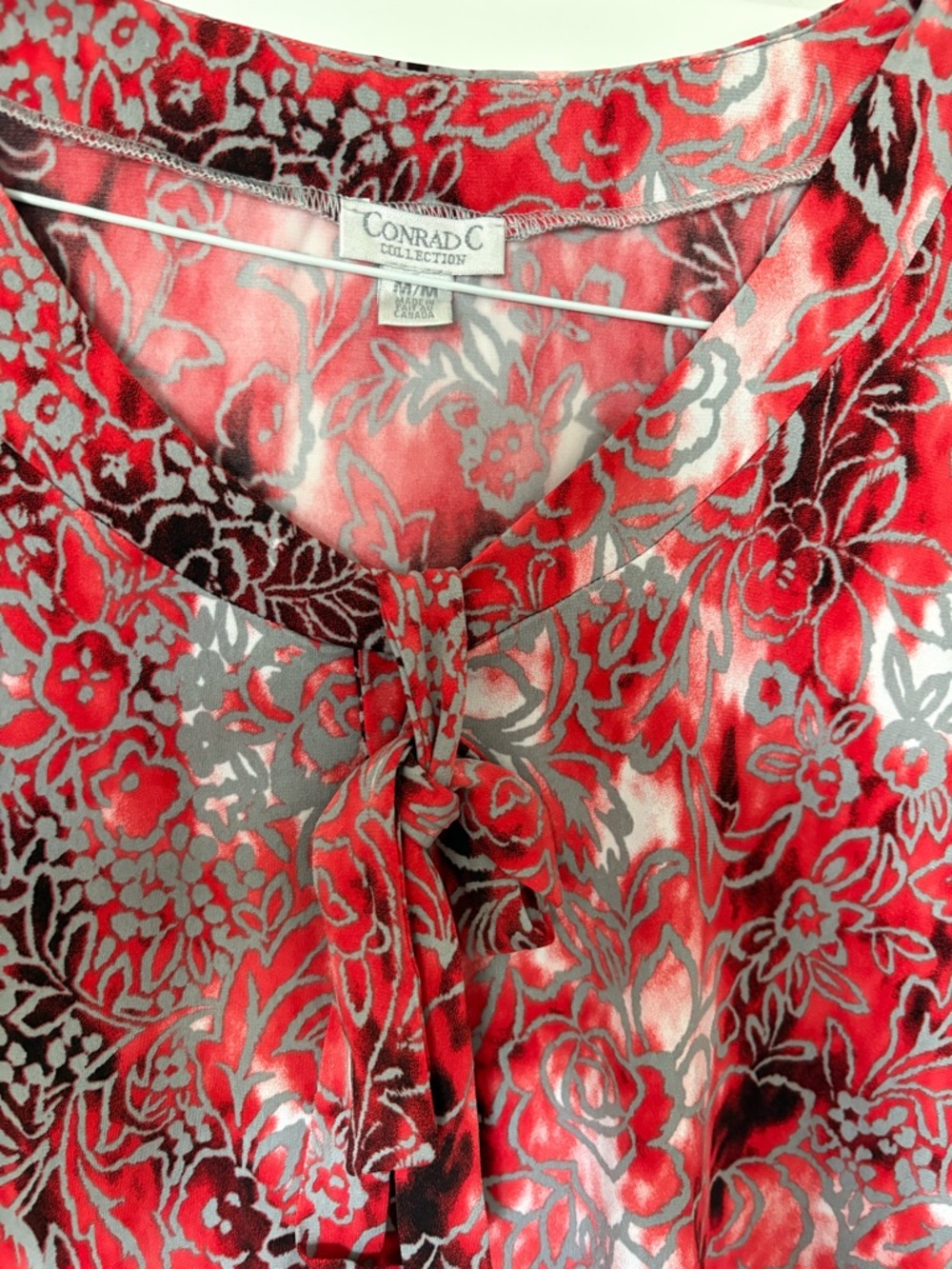 Conrad C Collection Women's Red Floral Tie-Neck Blouse